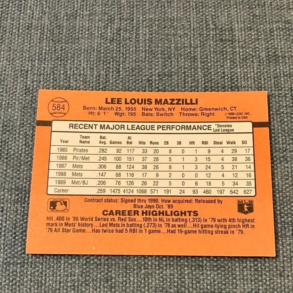 1990 Donruss Toronto Blue Jays Baseball Card Trading Card